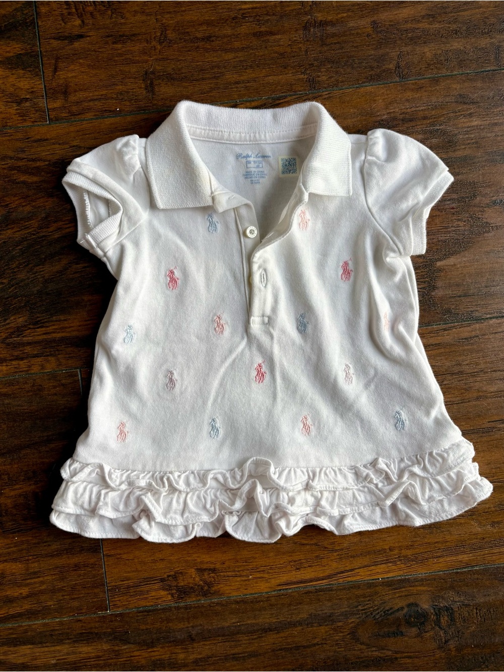 Ralph Lauren White Polo Dress with Multi-Color Pony Embroidery
